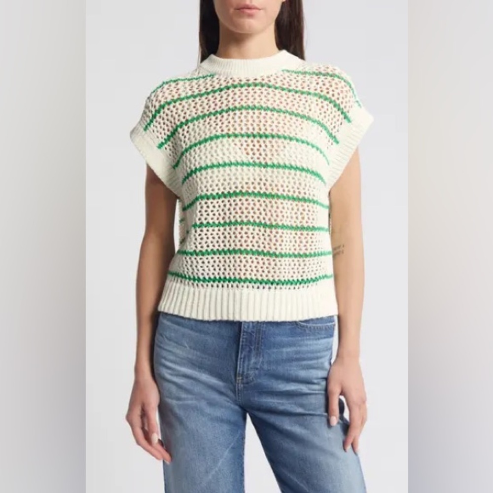 Madewell Green and Cream‎ Knit Sweater Size Medium NWOT
